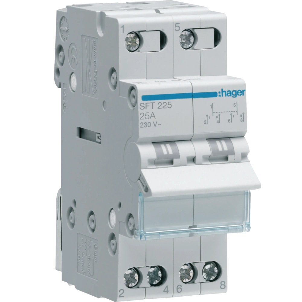 hager sft225 2р 25а 230в 2м перемикач i-0-ii