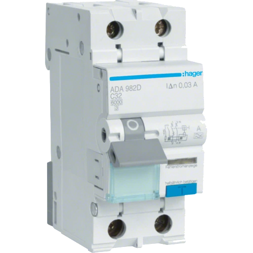 hager ada982d дифавтомат 1p+n, 6ka, c-32a, 30ma, a