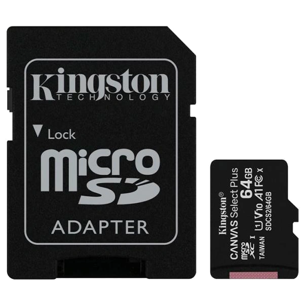 kingston 64gb microsdxc canvas select plus 100r a1 c10 card + adp карта пам'яті