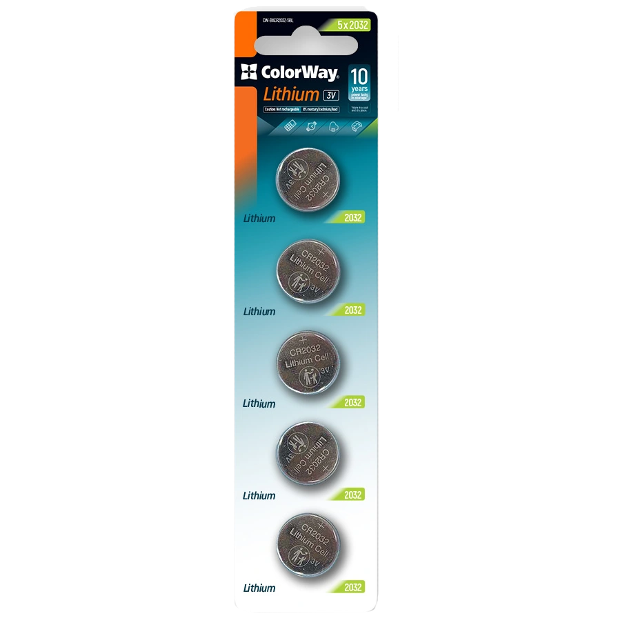 сolorway lithium power літієві cr2032 (5шт) blister батарейки