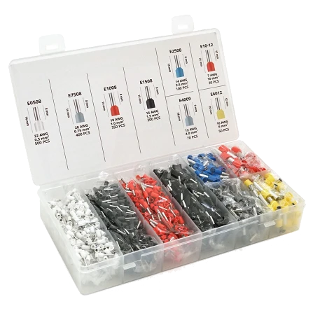 (e0508w-550 e2508b-100,e1008r-350,e1508bl-300,e4009gr-70,e7508gr-400,e6012y-50,e1012r-30) набір клем/наконечників 1800шт