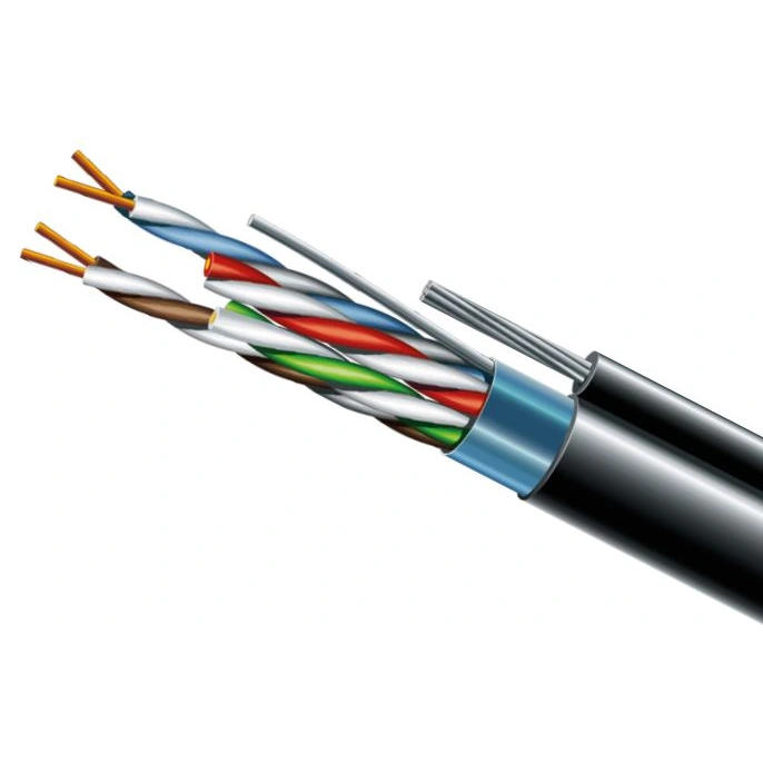 cat. 5e f/utp pe 4х2х24 awg + s. m. трос (к)(72113) бухта 500м. кабель вита пара ззкм (ftp мідь вуличний із тросом)