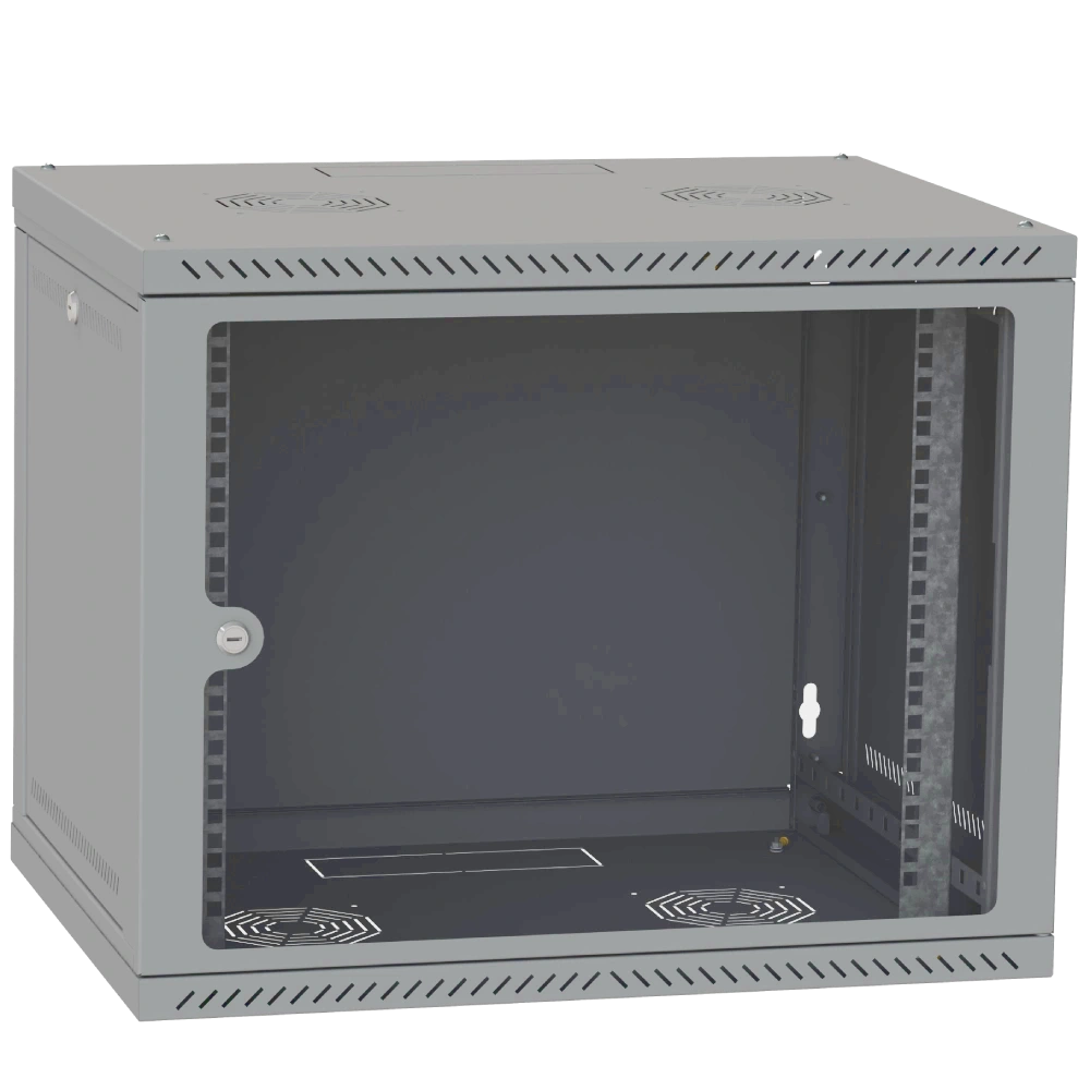 ipcom 9u 600x600 шафа телекомунікаційна двері скло (сіра)