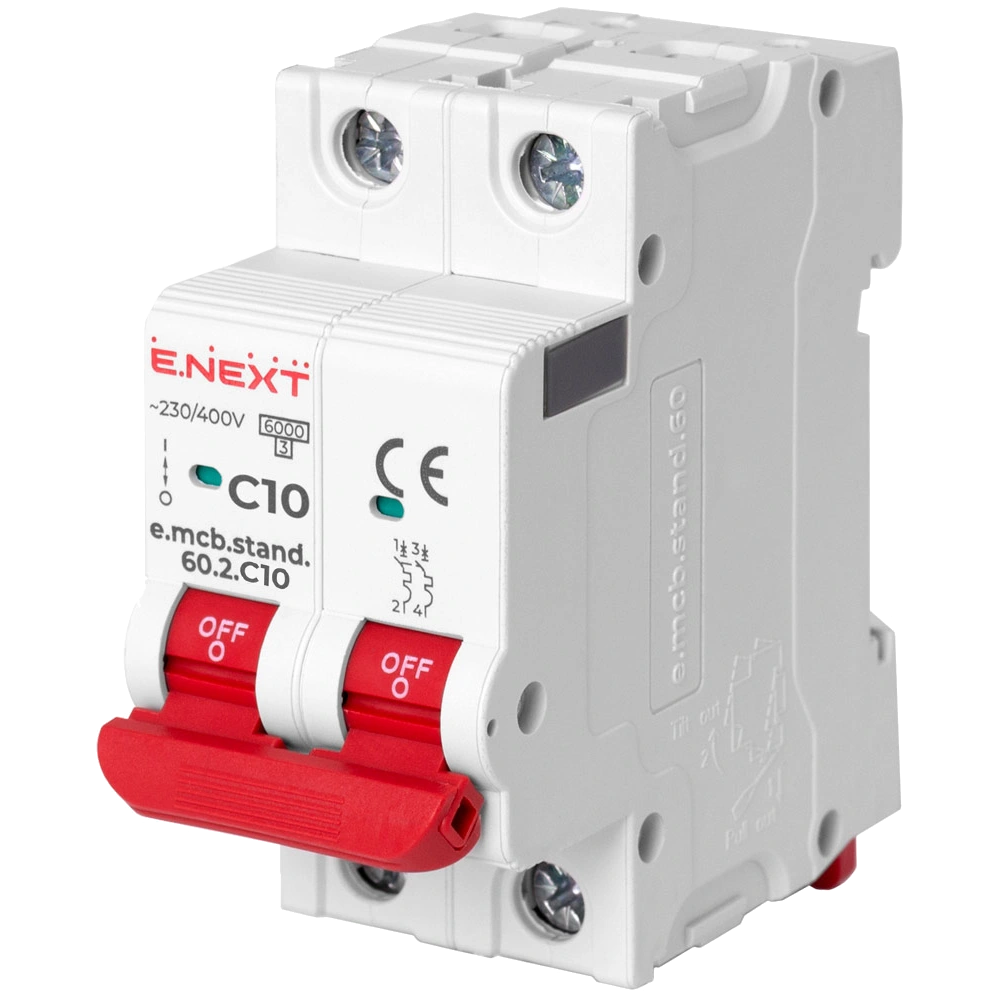 enext e.mcb.stand.60.2.c10, 2р, 10а, c, 6ка модульний автоматичний вимикач