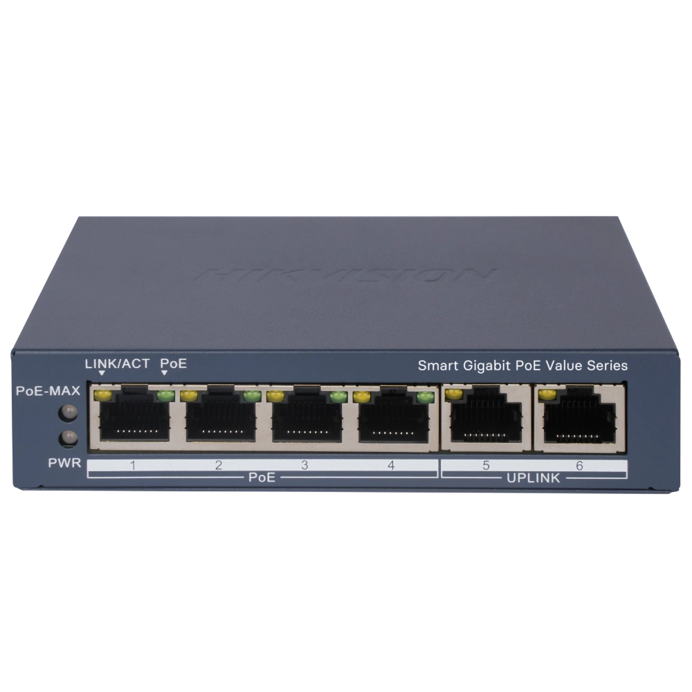 hikvision ds-3e1506p-ei/mpoe комутатор 6 портів керований