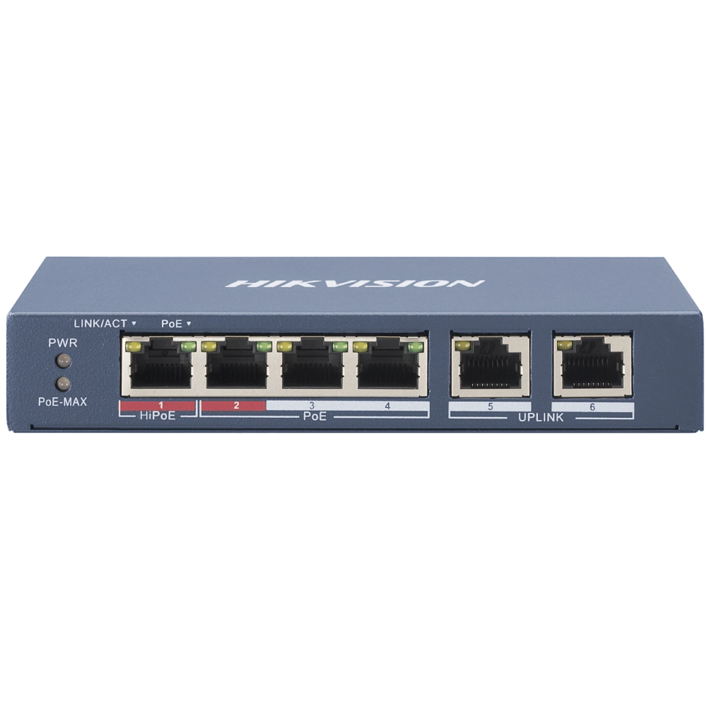 ds-3e0106hp-e/m 4-портовий некерований poe комутатор hikvision