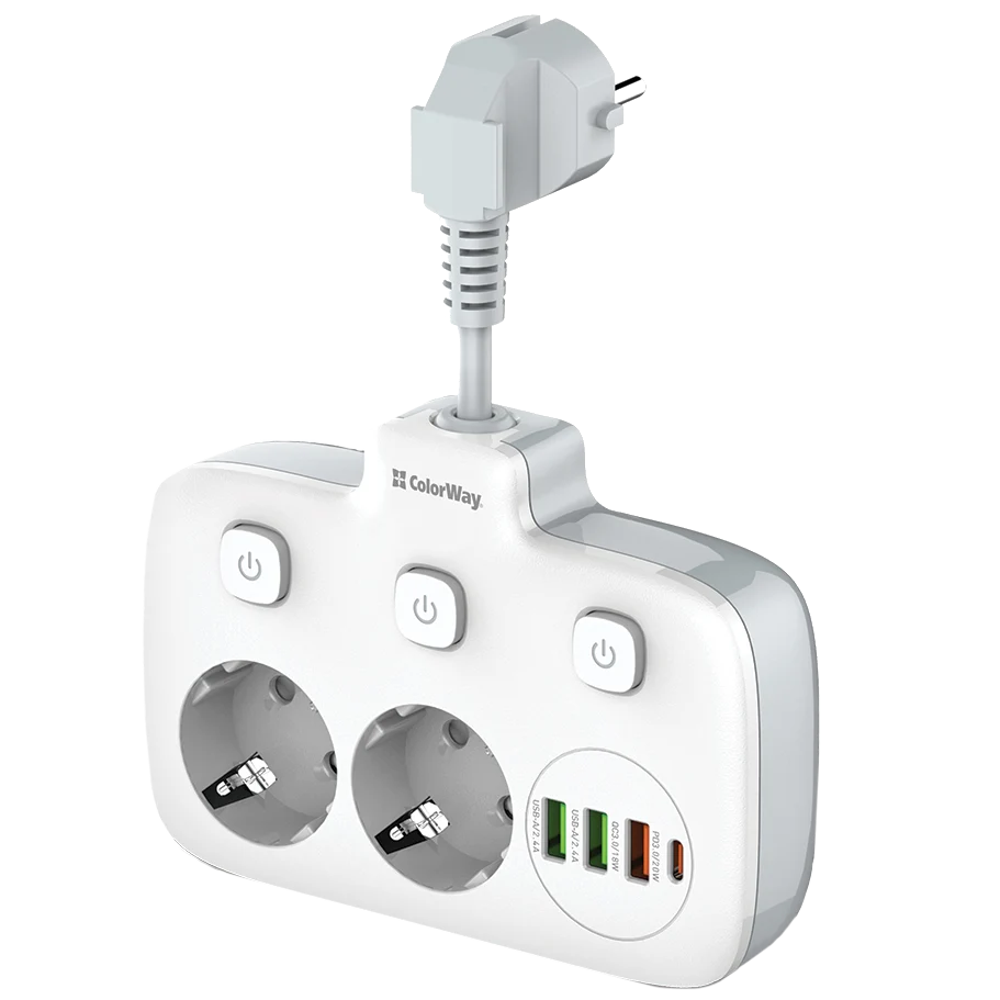 сolorway cw-che24pdw 2x220v/3xusb-a/1xusb-c мережевий фільтр