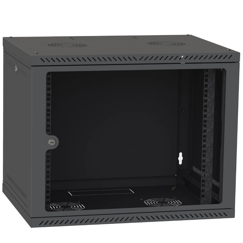 ipcom 9u 600x450 шафа телекомунікаційна двері скло (чорна)