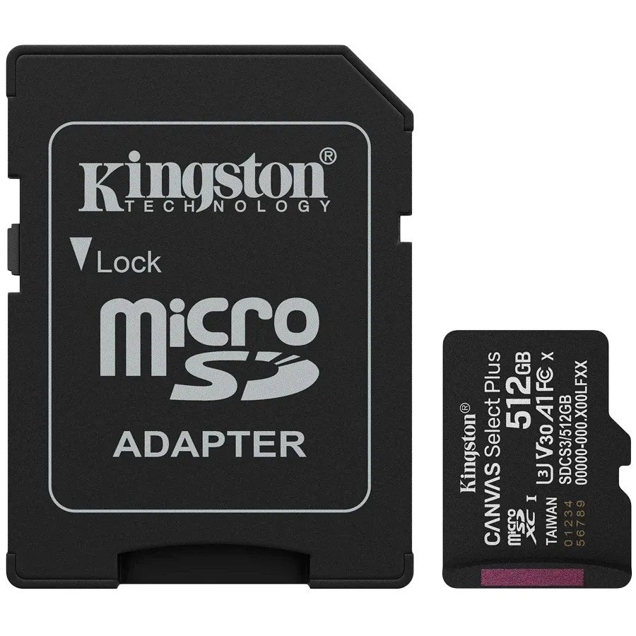 kingston 512gb microsdxc canvas select plus gen3 card + adapter модуль флеш-пам'яті