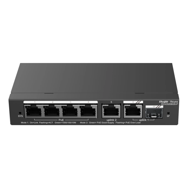 ruijie rg-es206gs-p poe комутатор 6 портів керований