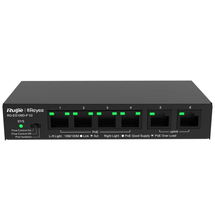 ruijie reyee rg-es106d-p v2 poe комутатор 6 портів некерований