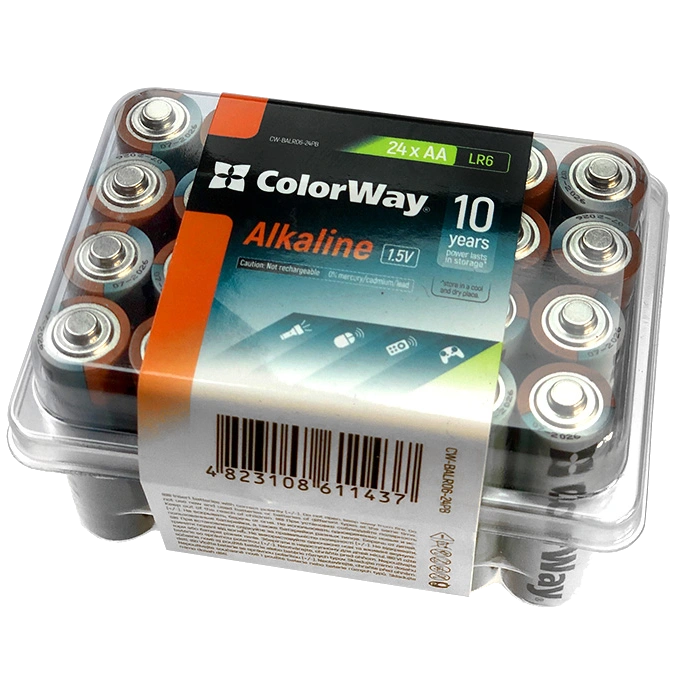 сolorway alkaline power лужні aa (24шт) plastic box батарейки