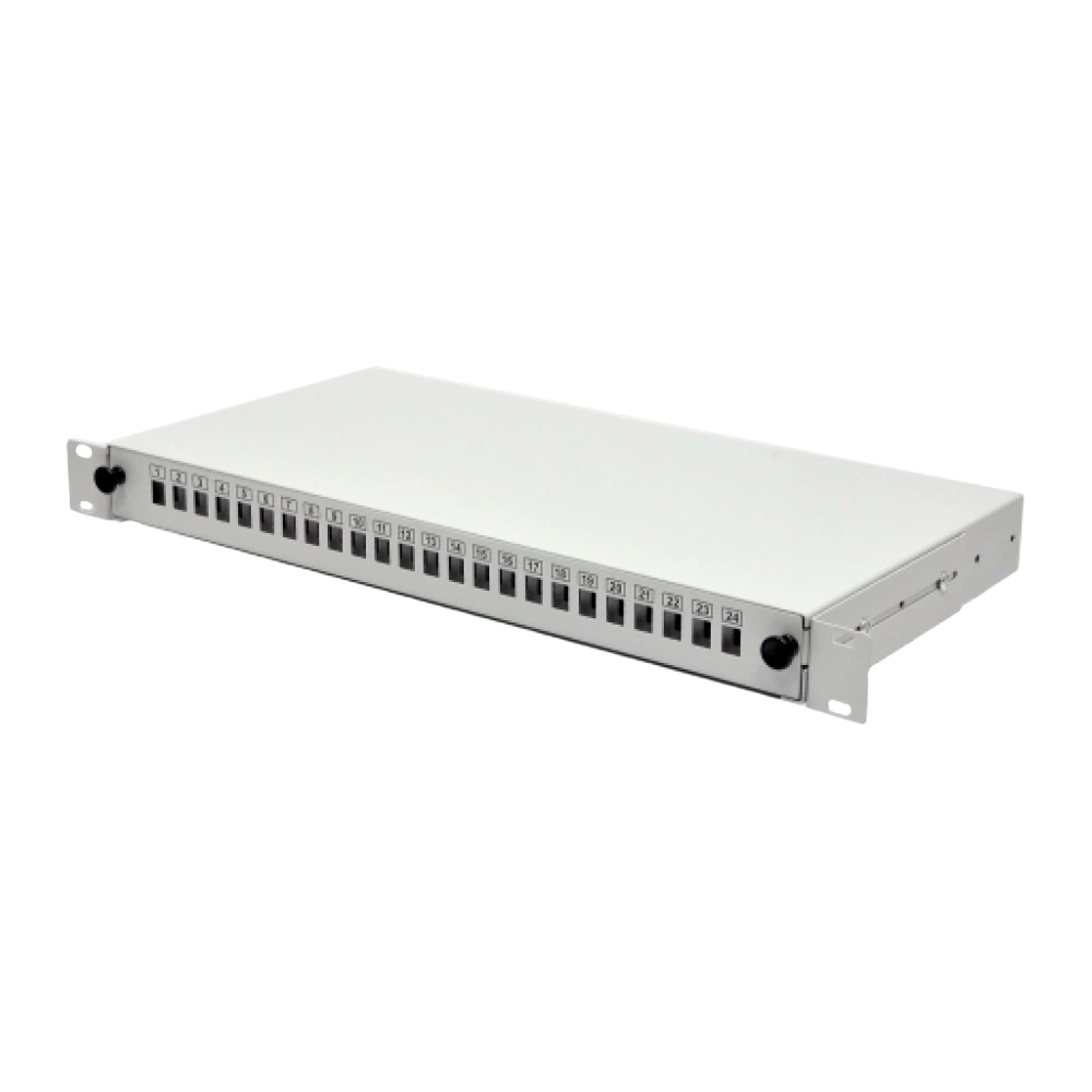 патч-панель 24 порти sc-simpl./lc-dupl./e2000, пуста, кабельні вводи для 2xpg13.5 та 2xpg11, 1u, чор