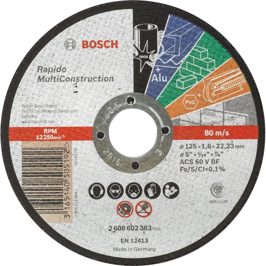 bosch multi construction rapido 125x1.6x22.2 відрізний круг для металу