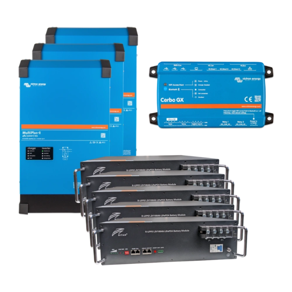 victronenergy multiplus-ii + ritar r-lfp51.2v100ah система безперебійного живлення3 фази, 12квт, 25квт●год