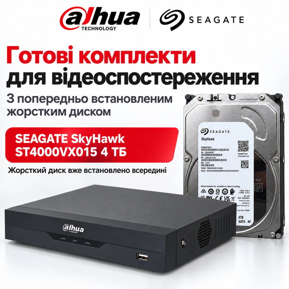 dhi-nvr2108hs-i2 8-канальний 1u 1hdd wizsense відеореєстратор з hdd 4тб dahua
