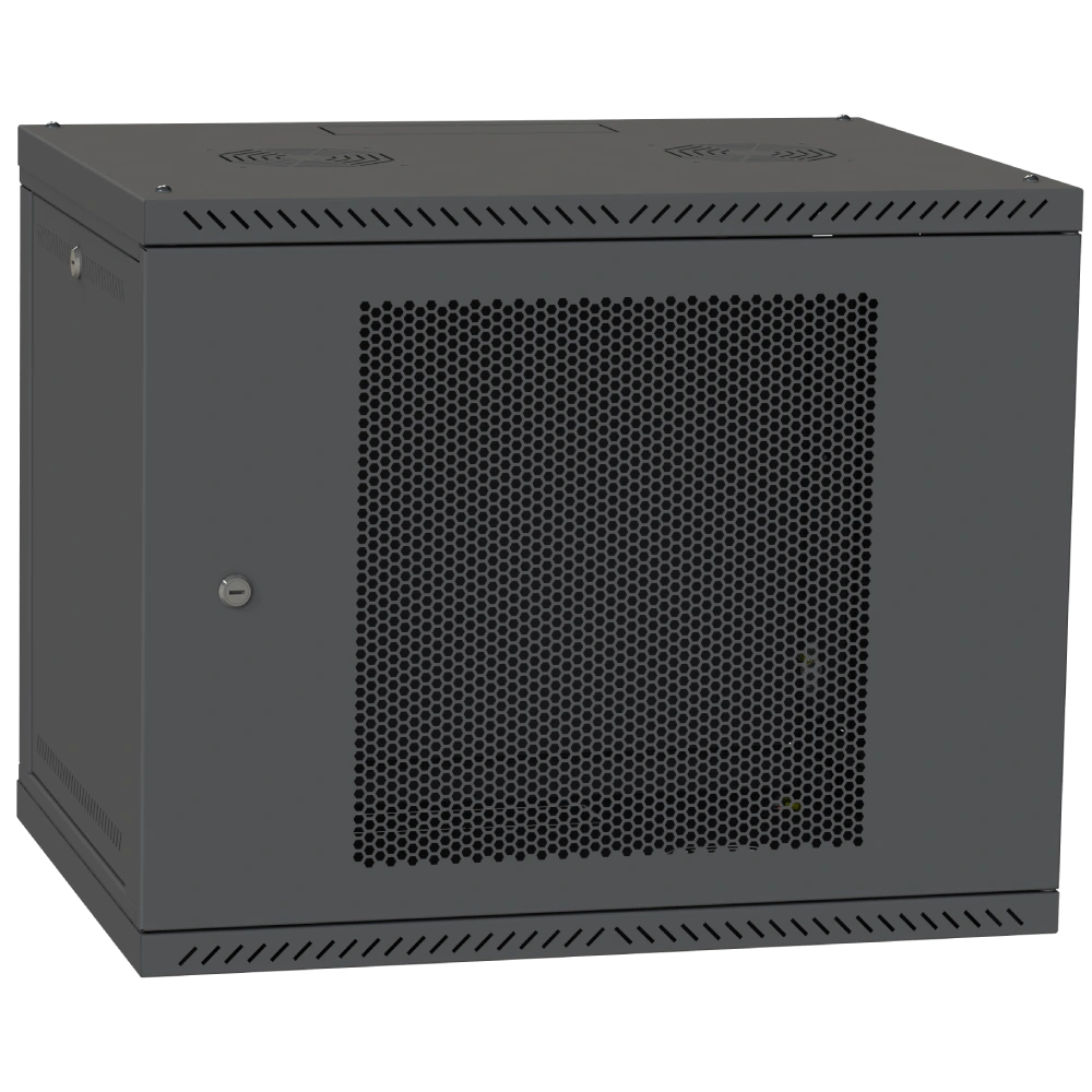 ipcom 12u 600x600 шафа телекомунікаційна двері перфорація (чорна)