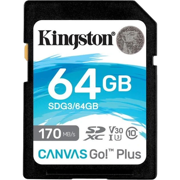 kingston sdxc canvas go plus 170r c10 uhs-i u3 v30 64гб карта пам'яті