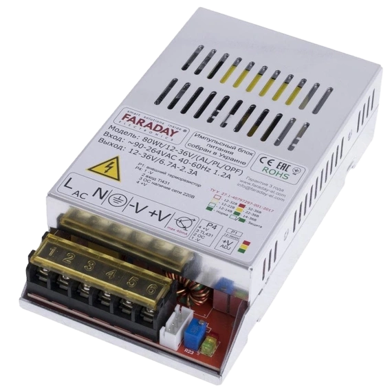 faraday electronics 80wt/12-36v/alu 11.8-37.5в 6.7-2.7а блок живлення