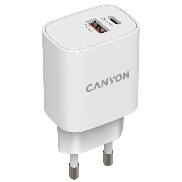 canyon h-08 white (qc18w/pd 20w) мережевий зарядний пристрiй