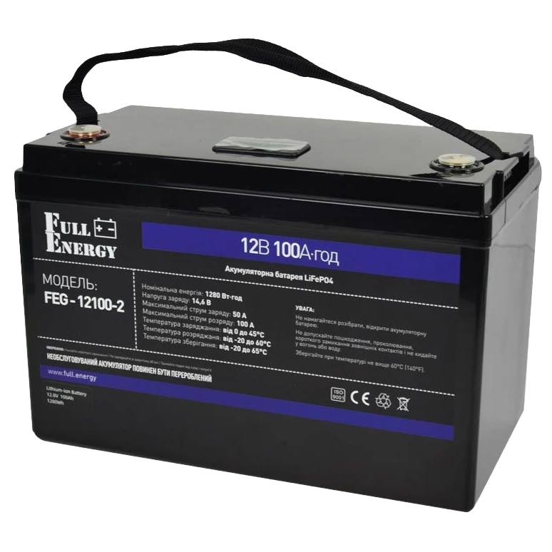 full energy feg-12100-2 lifepo4 12в 100а•г літієва акумуляторна батарея