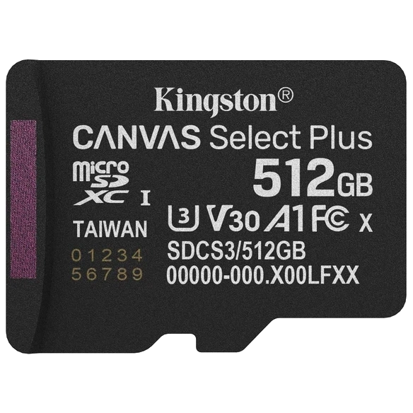 microsdxc 512gb uhs-i class 10 kingston canvas select plus r150mb/s (sdcs3/512gbsp) модуль флеш-пам'яті
