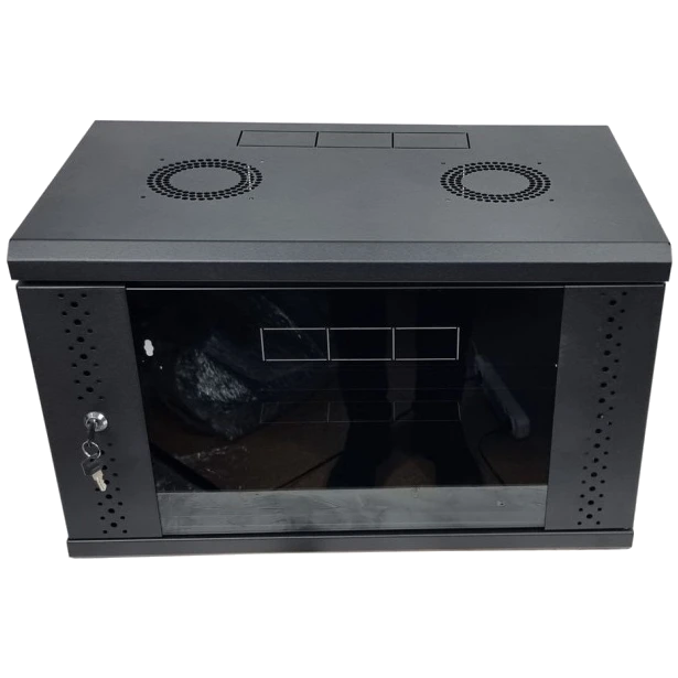 eserver 6u 600х500х370 скло, чорна шафа