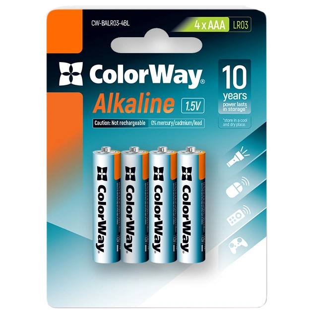 сolorway alkaline power лужні aaa (4 шт) blister батарейки