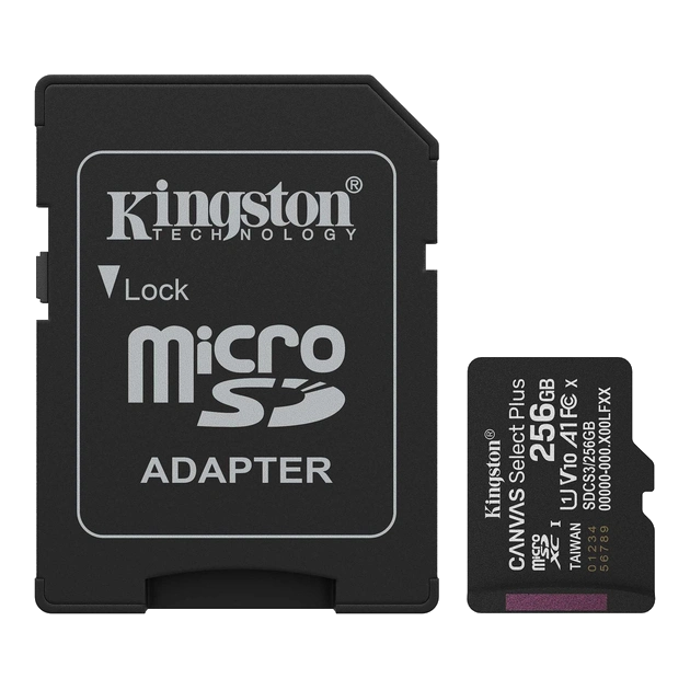 kingston microsd 256gb c10 uhs-i a1 v10 r150mb/s + sd карта пам'яті