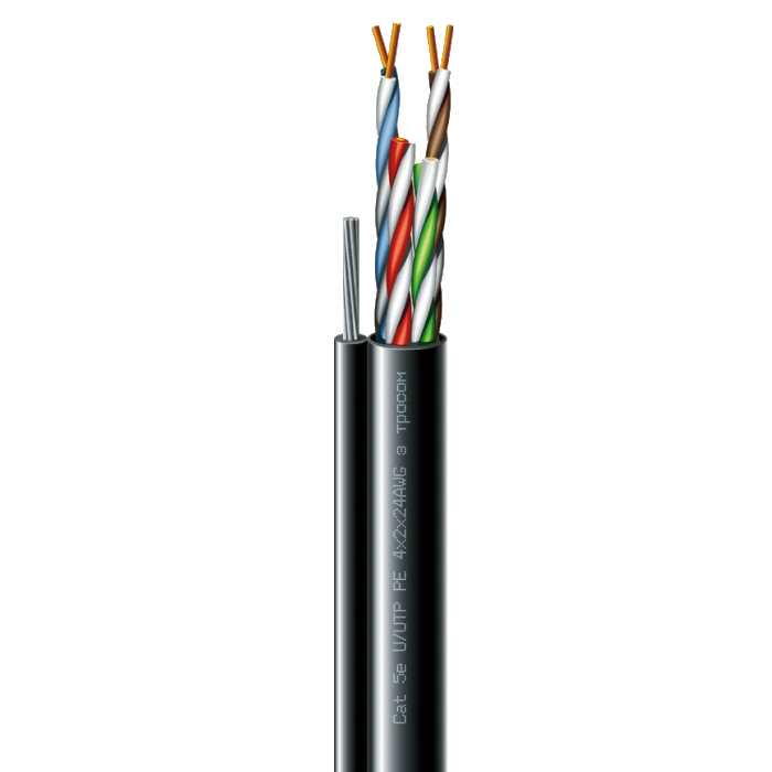 Cat. 5e U/UTP  РЕ steel cord 4x2x24 AWG (k) трос (70910181) бухта 500м.