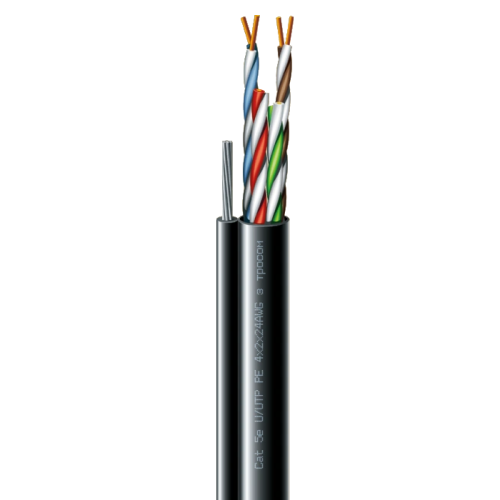 Cat. 5e U/UTP  РЕ steel cord 4x2x24 AWG (k) трос (70910181) бухта 169м