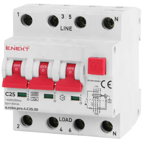Enext e.rcbo.pro.4.C25.30, 3P+N, 25А, С, тип А, 30