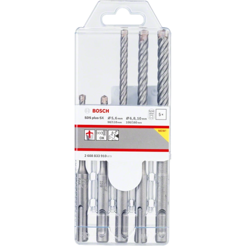 Bosch SDS plus-5X 5шт 5/6 x 110мм; 6/8/10 x 160мм