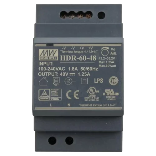 Mean Well HDR-60-48 48B 1.25А для монтажа на DIN рейке