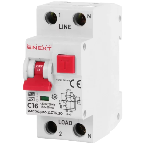 Enext e.rcbo.pro.2.C16.30, 1P+N, 16А, С, тип А, 30