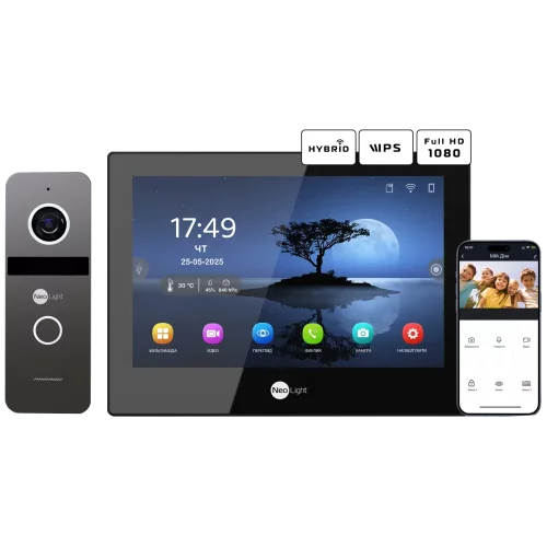 Neolight ALPHA Hybrid Black + SOLO IP Graphite с уголком, PoE адаптер для вызовной панели